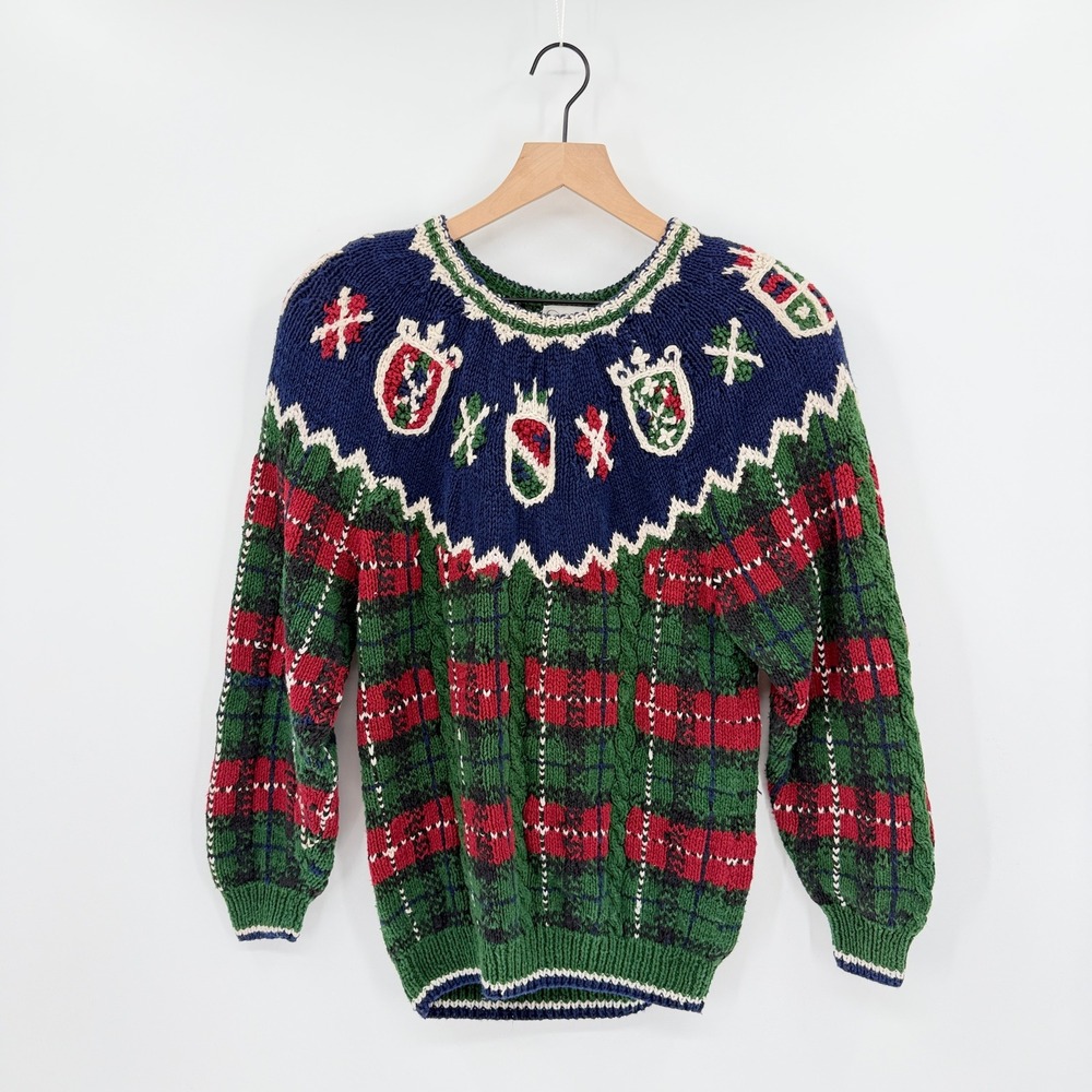 VTG Nicole Winter Chunky Sweater Womens M Fair Isle Crest Grandmacore Holiday